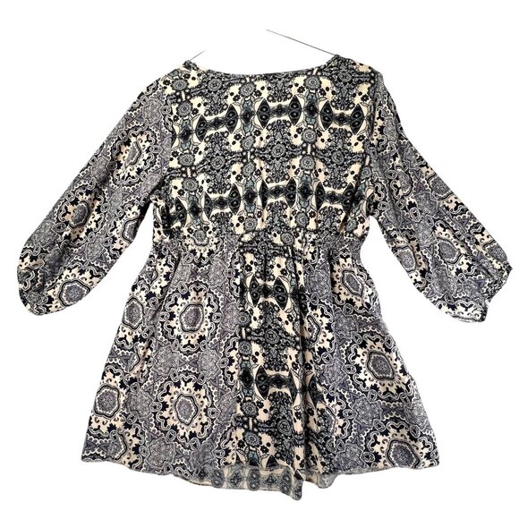 One World Boho Tunic Embroidered Peasant Gypsy Top Paisley Lg Smocked Waist - Picture 2 of 14